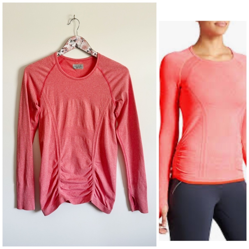 ATHLETA Fast Track Long Sleeve Top Women’s Small Coral Coralade Heather